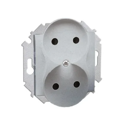 Gniazdo wtyczkowe podwójne bez uziemienia (moduł) z przesłonami torów prądowych 16A 230V aluminium (metalik)