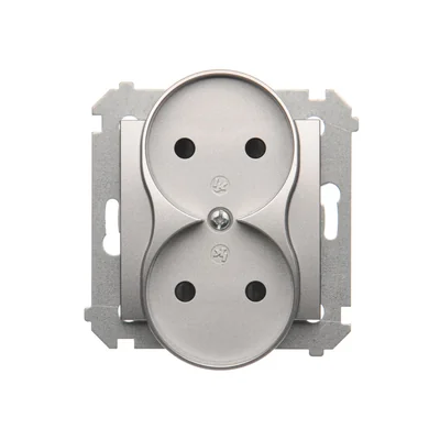 Gniazdo wtyczkowe podwójne bez uziemienia z przesłonami (moduł) 16A 250V srebrny (metalik)