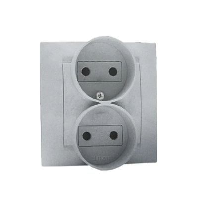 Gniazdo wtyczkowe podwójne bez uziemienia z przesłonami torów prądowych 16A 230V aluminium (metalik)