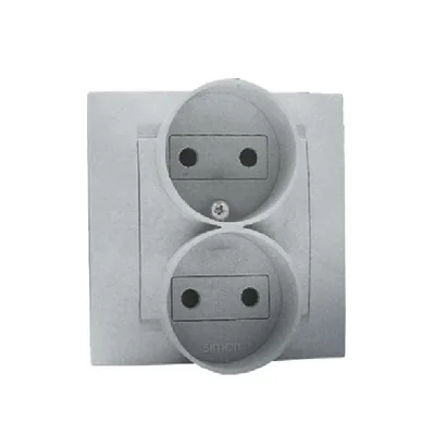 Gniazdo wtyczkowe podwójne bez uziemienia z przesłonami torów prądowych 16A 230V aluminium (metalik)