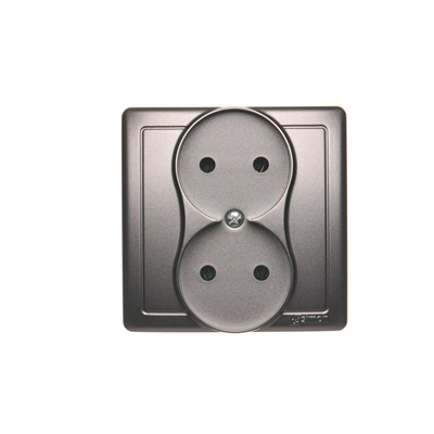 Gniazdo wtyczkowe podwójne kompletne 230V, inox metalik