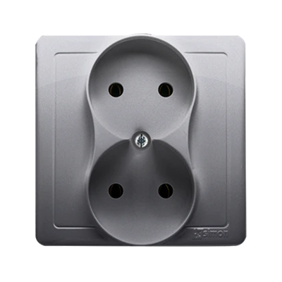 Gniazdo wtyczkowe podwójne kompletne 230V, inox metalik