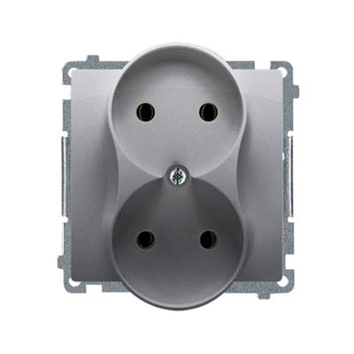 Gniazdo wtyczkowe podwójne (moduł) , 230V, inox metalik