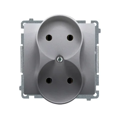 Gniazdo wtyczkowe podwójne (moduł), 230V, inox metalik