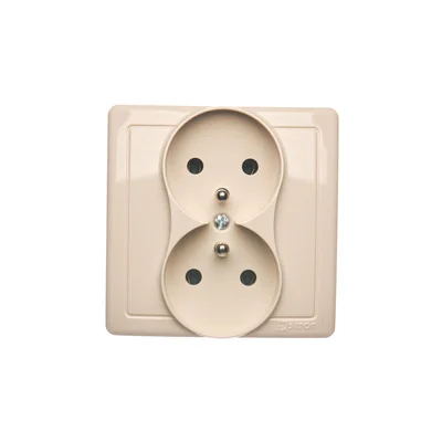 Gniazdo wtyczkowe podwójne z uziemieniem kompletne 230V, beżowe