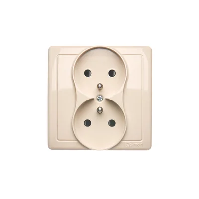 Gniazdo wtyczkowe podwójne z uziemieniem kompletne 230V, beżowe