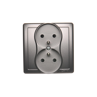 Gniazdo wtyczkowe podwójne z uziemieniem kompletne 230V, inox metalik