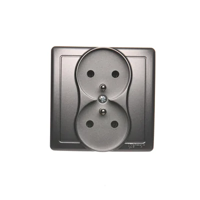 Gniazdo wtyczkowe podwójne z uziemieniem kompletne 230V, inox metalik