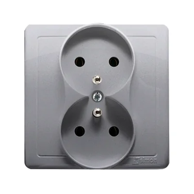 Gniazdo wtyczkowe podwójne z uziemieniem kompletne 230V, inox metalik