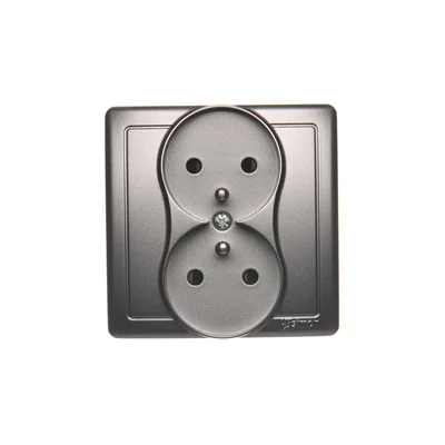 Gniazdo wtyczkowe podwójne z uziemieniem kompletne 230V, inox metalik