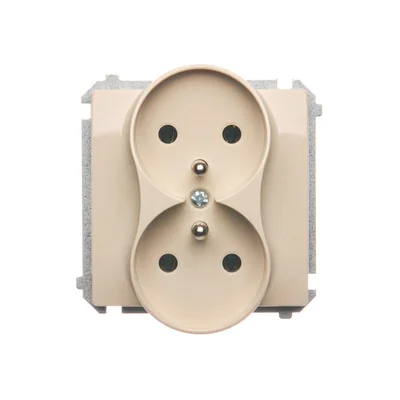 Gniazdo wtyczkowe podwójne z uziemieniem (moduł), 16A, 230V, zaciski śrubowe, beż