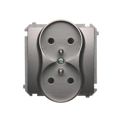 Gniazdo wtyczkowe podwójne z uziemieniem (moduł), z przesłonami torów prądowych, 16A, 230V, zaciski śrubowe, inox (metalik)