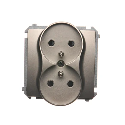 Gniazdo wtyczkowe podwójne z uziemieniem (moduł), z przesłonami torów prądowych, 16A, 230V, zaciski śrubowe, satyna (metalik)