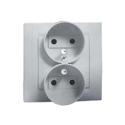 Gniazdo wtyczkowe podwójne z uziemieniem z przesłonami torów prądowych 16A 230V aluminium (metalik)