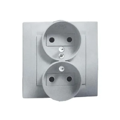 Gniazdo wtyczkowe podwójne z uziemieniem z przesłonami torów prądowych 16A 230V aluminium (metalik)