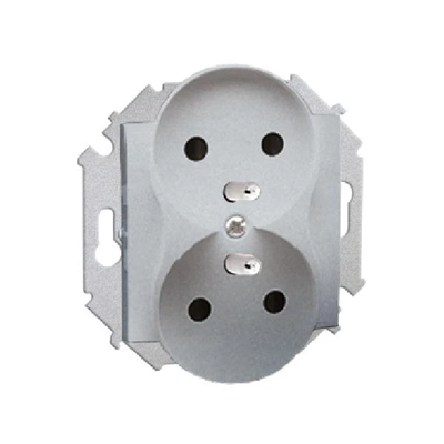 Gniazdo wtyczkowe podwóne z uziemieniem (moduł) z przesłonami torów prądowych 16A 230V aluminium (metalik)