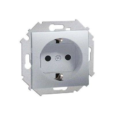Gniazdo wtyczkowe pojedyncze z uziemieniem Schuko z przesłonami torów prądowych (moduł) 16A 250V aluminium (metalik)