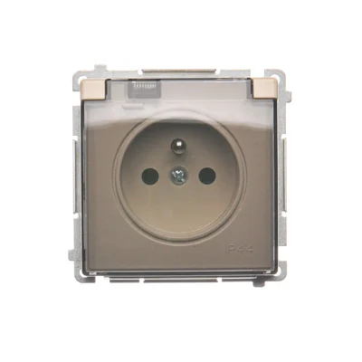 Gniazdo wtyczkowe z uziemieniem, bryzgoszczelne IP44 (moduł), 16A, 250V, zaciski śrubowe. Klapka transparentna , beż