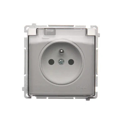 Gniazdo wtyczkowe z uziemieniem bryzgoszczelne IP44 (moduł) 16A 250V zaciski śrubowe. Klapka transparentna  białe