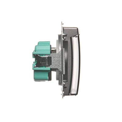 Gniazdo wtyczkowe z uziemieniem, bryzgoszczelne IP44 (moduł), 16A, 250V, zaciski śrubowe. Klapka transparentna , inox (metalik)