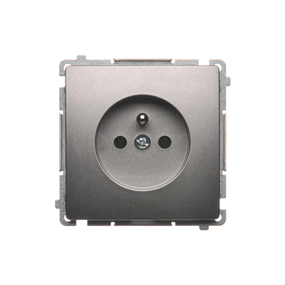 Gniazdo wtyczkowe z uziemieniem (moduł), 16A, 250V, zaciski śrubowe, inox (metalik)