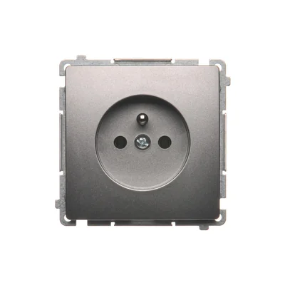 Gniazdo wtyczkowe z uziemieniem (moduł), 16A, 250V, zaciski śrubowe, inox (metalik)