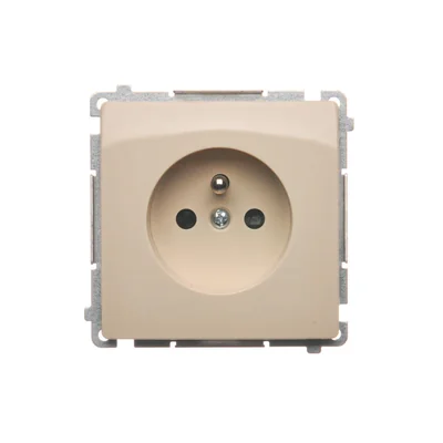 Gniazdo wtyczkowe z uziemieniem (moduł), z przesłonami torów prądowych, 16A, 230V, zaciski śrubowe, beż