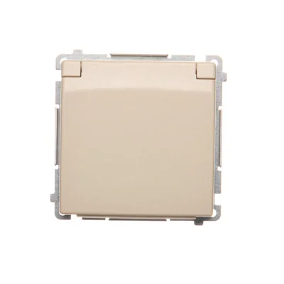 Gniazdo wtyczkowe z uziemieniem (moduł), z przesłonami torów prądowych, bryzgoszczelne IP44, 16A, 250V, zaciski śrubowe, beż