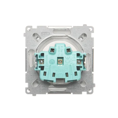 Gniazdo wtyczkowe z uziemieniem (moduł), z przesłonami torów prądowych, bryzgoszczelne IP44, 16A, 250V, zaciski śrubowe, białe