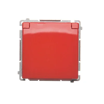 Gniazdo wtyczkowe z uziemieniem (moduł), z przesłonami torów prądowych, bryzgoszczelne IP44, 16A, 250V, zaciski śrubowe, czerwone