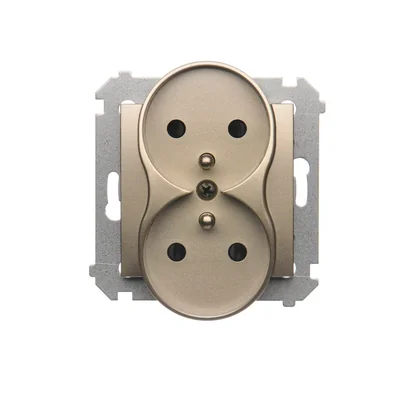 Gniazdo wtyczkowe z uziemieniem podwójne do ramek nature  230V, złoty metalik