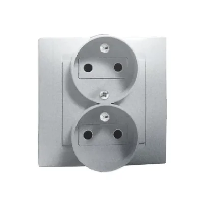 Gniazdo wtyczkowe z uziemieniem podwójne z funkcją niezmienności faz aluminium (metalik)