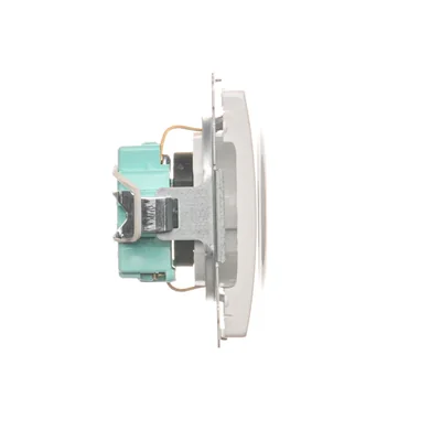 Gniazdo wtyczkowe z uziemieniem Schuko (moduł) z przesłonami torów prądowych, 16A, 250V, zaciski śrubowe, białe