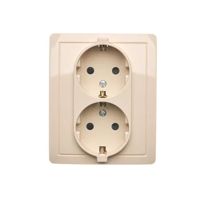 Gniazdo wtyczkowe z uziemieniem Schuko podwójne, beżowy