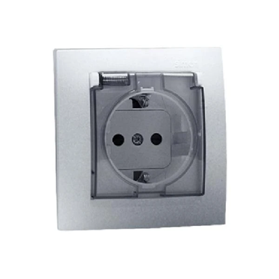 Gniazdo wtyczkowe z uziemieniem Schuko wersja IP44 klapka transparentna 16A 250V aluminium (metalik)