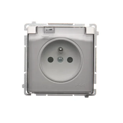 Gniazdo wtyczkowe z uziemieniem, z przesł. torów prądowych, bryzgoszczelne IP44 (moduł), 16A, 250V, zaciski śrubowe, klapka transp., białe