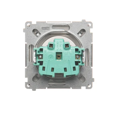 Gniazdo wtyczkowe z uziemieniem, z przesł. torów prądowych, bryzgoszczelne IP44 (moduł), 16A, 250V, zaciski śrubowe, klapka transp., satyna (metalik)