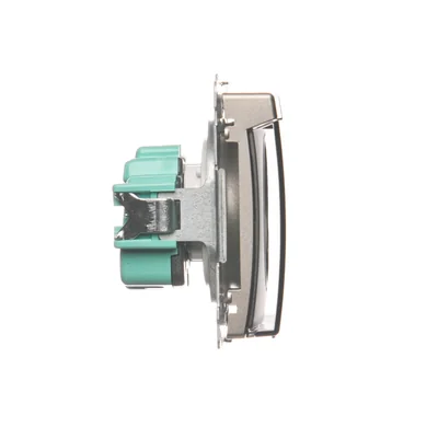 Gniazdo wtyczkowe z uziemieniem, z przesł. torów prądowych, bryzgoszczelne IP44 (moduł), 16A, 250V, zaciski śrubowe, klapka transp., satyna (metalik)