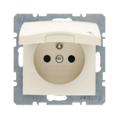 Gniazdo z uziemieniem z pokrywą kremowy