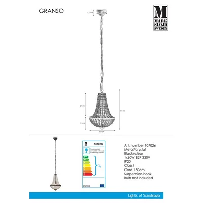 GRANSO Lampa wisząca 30cm czarna