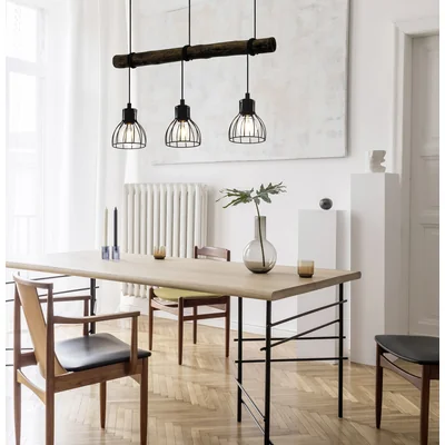 HORNINGTOPS Lampa wisząca potrójna czarna/drewno