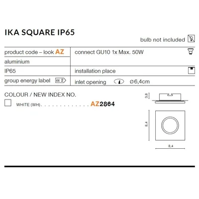 IKA SQUARE Lampa sufitowa wpuszczana biała
