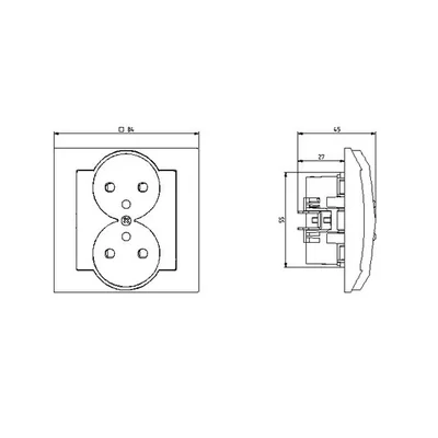 IMPRESJA Gniazdo podwójne z uziemieniem z przesłonami torów prądowych tytan
