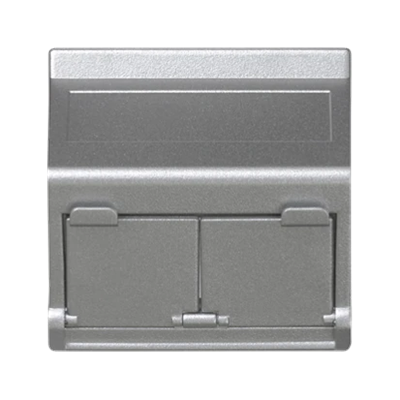 K45 Plakietka teleinformatyczna do adapterów MD podwójna, skośna, z osłonami 45×45mm, aluminium