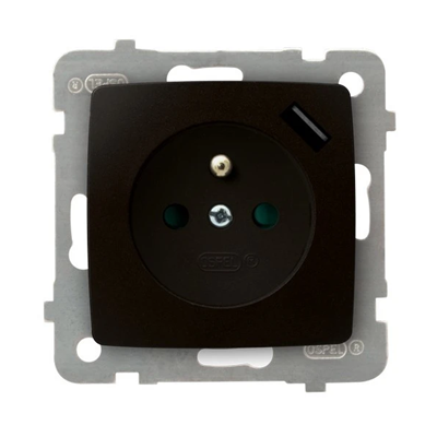 KARO Gniazdo pojedyncze z uziemieniem z przesłonami torów prądowych, z ładowarką USB czekoladowy metalik