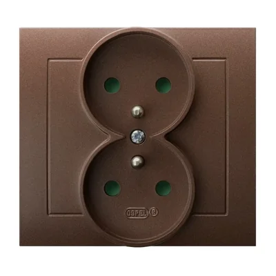 KIER Gniazdo podwójne z uziemieniem z przesłonami torów prądowych brązowy metalik