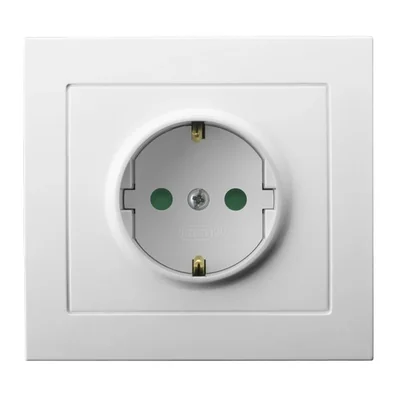 KIER Gniazdo pojedyncze z uziemieniem schuko z przesłonami torów prądowych białe