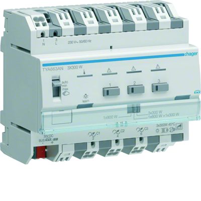 KNX system Ściemniacz uniwersalny 3-kanałowy 300W, 6 mod