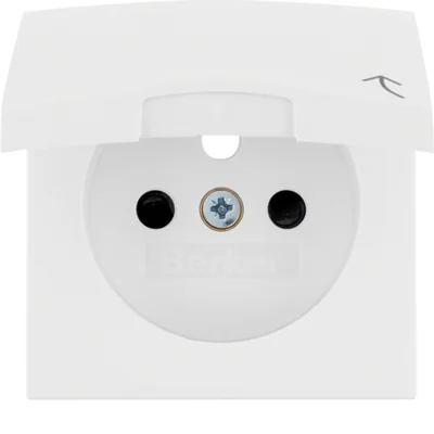 Kwadrat Płytka czołowa z przysłonami styków do gniazda z uziemieniem z pokrywą biały, połysk