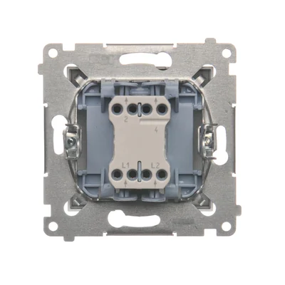 Łącznik dwubiegunowy z podświetleniem LED (moduł) 10A, 250V, szybkozłącza, srebrny (metalik)